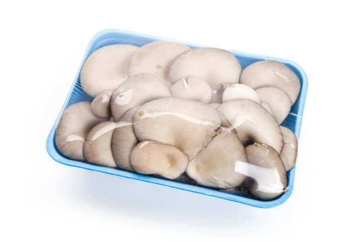 Mushroom in stretch wrap as an example for fruit and vegetables packaging
